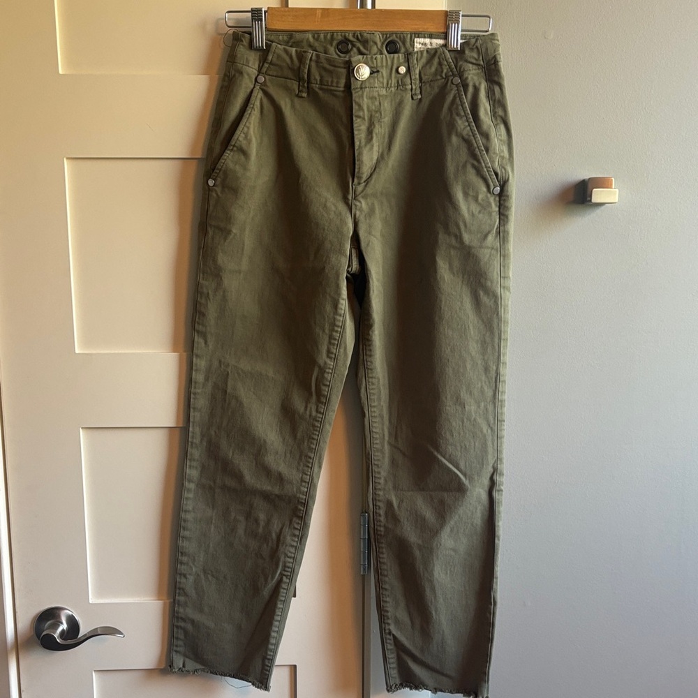 Rag & Bone 24 green stretch cotton twill chinos pants grommet detail